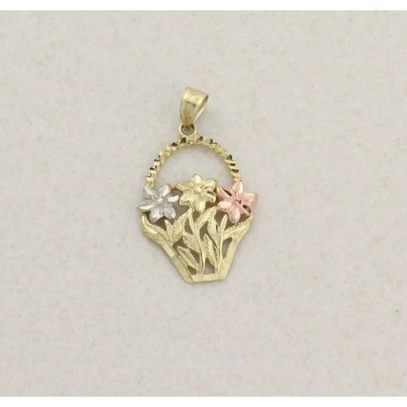 Pendant Only 10k Yellow Gold White Gold Rose Gold Flower Basket Pendant - Picture 1 of 6